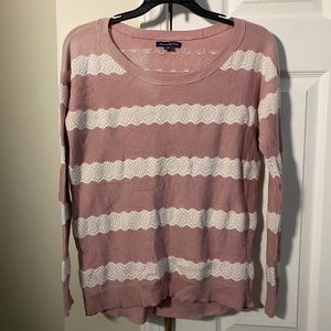 AEO | Pink Lace Striped Sweater Sz S